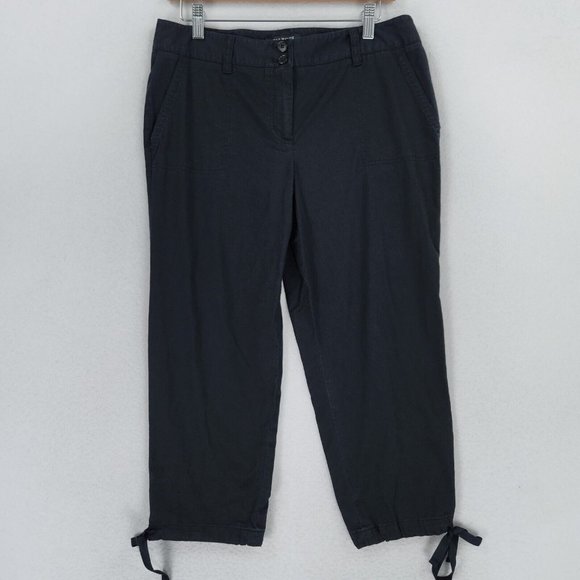 Talbots Pants Women 8 Petites Black Signature Cropped Mid Rise Utility Casual - Picture 1 of 13